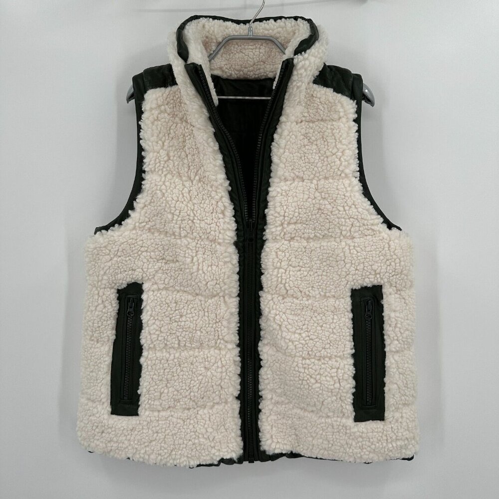 Tuckernuck Green Leather & White Shearling Reversible Beckham Vest sz L Women's